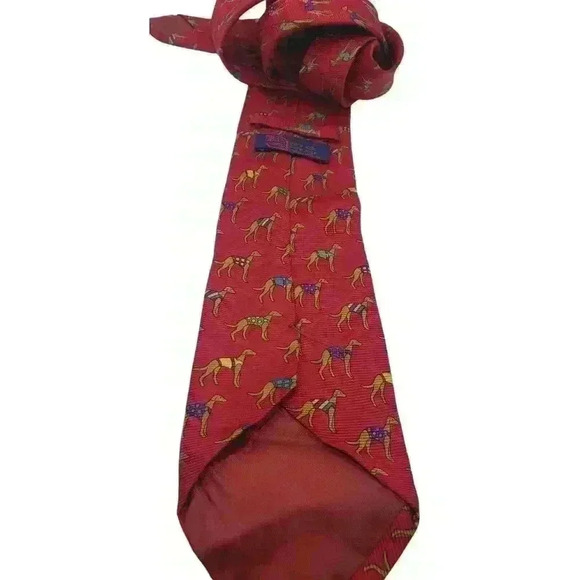 Vintage Neck Tie Cherey Red Silk Dogs Wearing Sweaters Pure Silk Made Italy - Picture 6 of 7